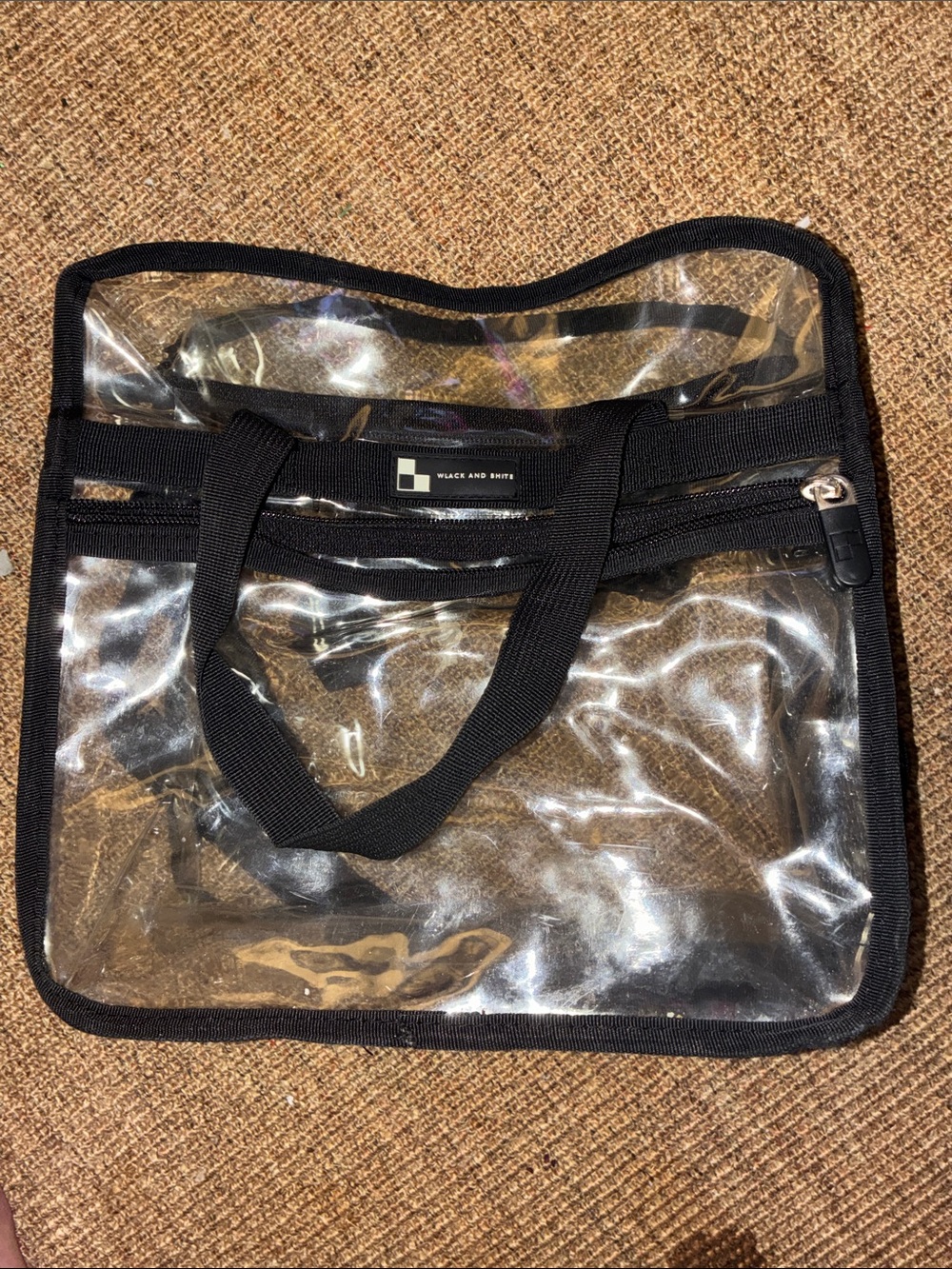 WLACK AND BHITE Clear Vinyl Tote Bag with Black Trim